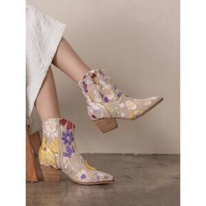 "Genevieve" Floral Tapestry Ankle Book in Khaki